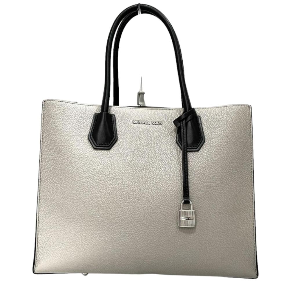 Michael Kors Mercer Large Grey Pebbled Leather Tote Crossbody Satchel - Picture 9 of 16